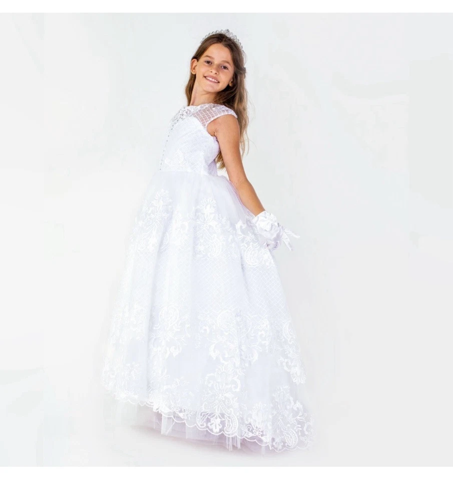 Flower Girls Princess Wedding Bridesmaid Birthday Formal Dress Communion Girl 8Y - Image 1 of 4