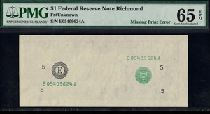19XX $1 FRN "2ND PRINT MISSING" 65EPQ - Picture 1 of 3