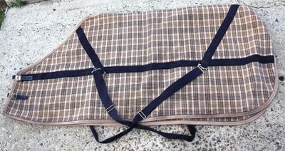 68-70'' Classic Baker 5A Cotton Stable Blanket Sheet Clean USA Nice! Brown/Plaid - Image 1 of 4