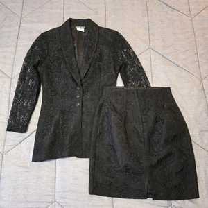 Falda y blazer vintage de encaje de dos piezas My Michelle para mujer pequeña negra hecha en EE. UU. - Imagen 1 de 18
