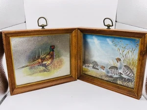 Vintage Basil Ede "The Pheasant" And Partridges Foil Art Print & Wood Framed - Picture 1 of 7