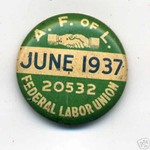 1937 AFL Metal Pinback Button American Federation Labor - Imagen 1 de 1