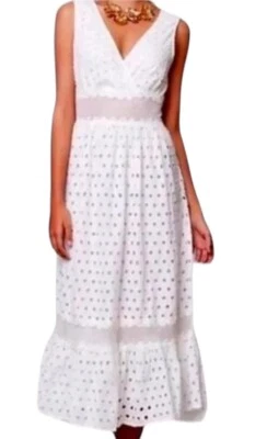 VESTIDO MAXI BOHO COQUETA SIN MANGAS CON OJALES BLANCOS ANTHROPOLOGY LEIFNOTES TALLA 4 Foto 1 de 4