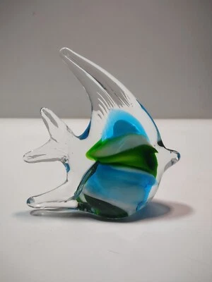 Pisapapeles de vidrio soplado a mano de 4,5" verde azul blanco remolino ángel pez arte vidrio Foto 1 de 4