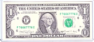 1988-A $1 FRN Uncirculated Fancy 6/7 BINARY Serial #F76667776C - Picture 1 of 2