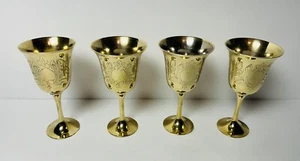 Set 4 cordiali/piccoli calici vintage in ottone da 5,5 pollici - incisi - Foto 1 di 8