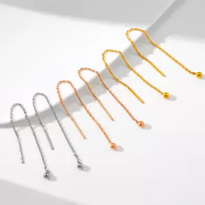 Minimalism Gold Threader Tassel Earrings Stainless Steel 4mm Ball 3" Chain PE9 - Picture 1 of 10