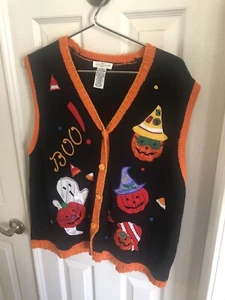 Vintage Women's Yarnworks Novelty Halloween Knit Sweater Vest Size XL Fast Ship - Picture 1 of 3