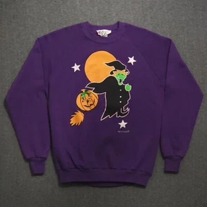 VTG 90s Halloween Crewneck Sweatshirt Adult Size XL Witch Jack O Lantern USA - Picture 1 of 23