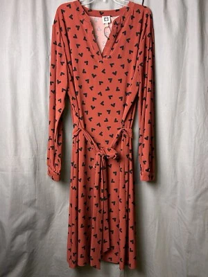 Vestido recto elástico manga larga cuello en V negro Anne Klein con cinturón de corbata talla XL Foto 1 de 4