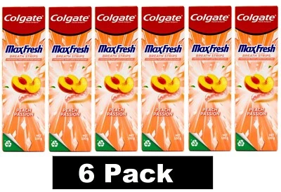 6 x COLGATE 100g TOOTHPASTE MAX FRESH WITH MINI BREATH STRIPS PEACH PASSION NEW - Image 1 of 4