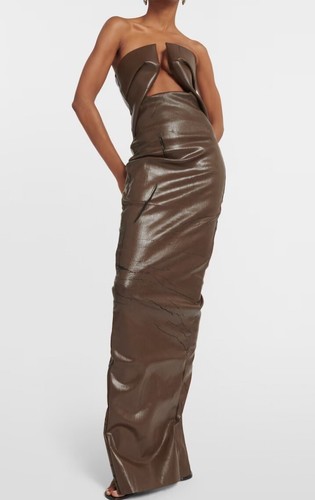 *RICK OWENS* $2140 Abito ritagliato denim rivestito marrone IT 40 nuovo con etichette