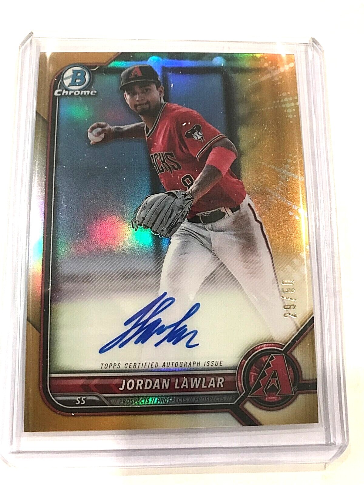    2022 JORDAN LAWLAR  BOWMAN CHROME AUTOGRAPH GOLD REFRACTOR 29/50 