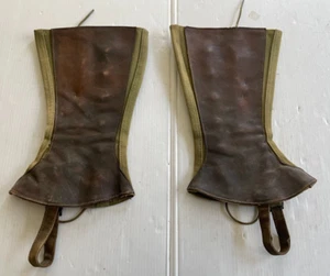 WW1 ORIGINAL US M1917 MOUNTED PATTERN CANVAS LEGGINGS W/ LEATHER LEG PROTECTORS - Picture 1 of 20