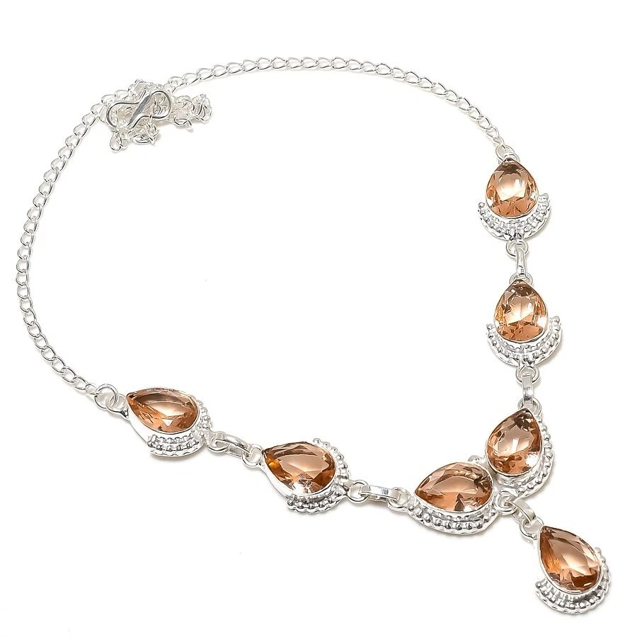 Peach Morganite Gemstone Handmade 925 Sterling Silver Jewelry Necklace Size 18" - Image 1 of 1