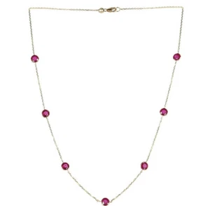 14K Yellow Gold Gemstone Necklace With Red Rubies By The Yard 16 Inches - Picture 1 of 3
