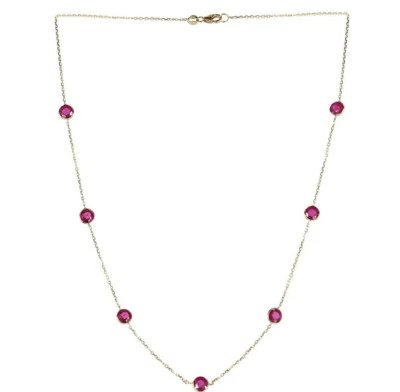 14K Yellow Gold Gemstone Necklace With Red Rubies By The Yard 16 Inches - Image 1 of 3