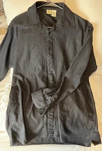 Men’s Resort Style Long Sleeve Black Embroidered Linen Shirt L - Picture 1 of 6