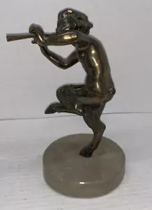 Bronze Figure Pan Mounted On Marble Base Greek God - Picture 1 of 8