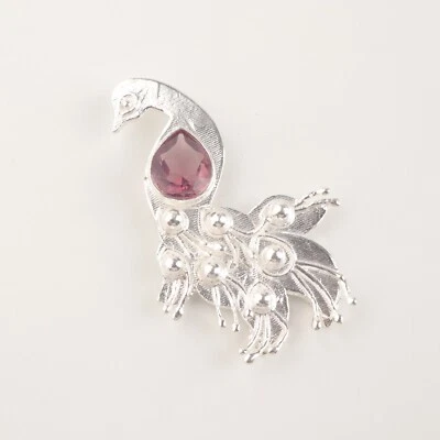 Colgante de rodolita natural piedra de nacimiento hecho a mano plata pájaro colgante para amor Foto 1 de 2