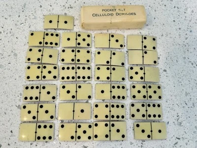 Vintage Pocket Set Celluloid Domino Set  Thin Dominoes - Pre World War II - RARE - Image 1 of 4