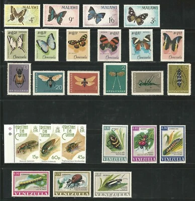 Worldwide: Lot of 5 complete sets thematic insects and butterflies mint...WO096/ - Image 1 of 2