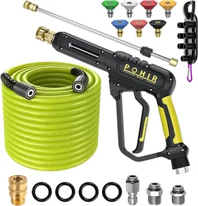 POHIR 3600 PSI Pressure Washer Gun 50FT Flexible Power Washing Hose and 15" Wand - Picture 1 of 9