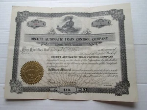  ONE (1) 21 JAN 1915 ORCUTT AUTOMATIC TRAIN CONTROL COMPANY STOCK CERTIFICATE,  - Picture 1 of 2