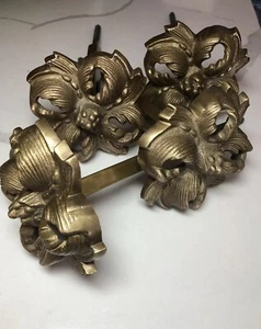 Brass Curtain Tiebacks Bracket Set Of 4 India Screw In Floral Window Treatment - Picture 1 of 8