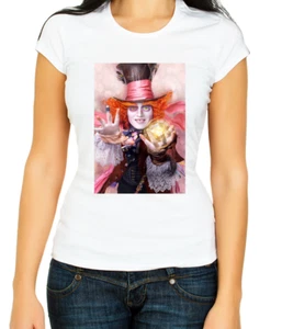 Mad Hatter Johnny Depp Jack Sparrow, 3/4 Short Sleeve T Shirt Woman F513 - Picture 1 of 5