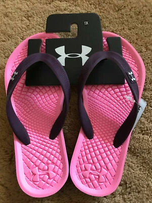 UNDER ARMOUR KIDS UA G ATLANTIC DUNE II T FLIP FLOPS THONG BLACK PINK SIZE 13K - Image 1 of 4
