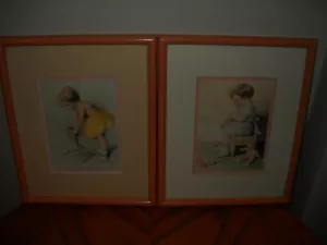 Pair of Bessie Pease Gutmann Framed Little Girl Pictures: Sewing/Ballerina - Picture 1 of 8