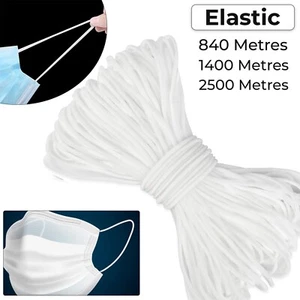 840/1400/2500m Round White Elastic Cord 2mm for Face Masks Beading Crafts JOBLOT - Picture 1 of 7