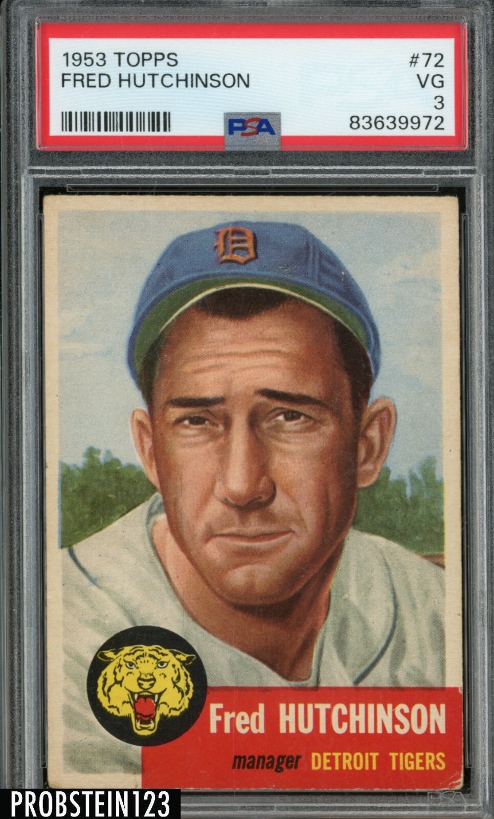 1953 Topps #72 Fred Hutchinson Detroit Tigers PSA 3 VG