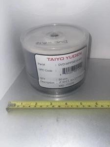 New Sealed TAIYO YUDEN DVD-R 50ct. White Inkjet Hub-Printable, Cakebox 50 Discs - Picture 1 of 9