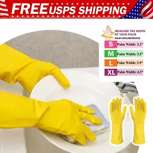 4 Pairs Rubber Cleaning Gloves Yellow Household Waterproof Dishwashing Gloves - Picture 1 of 18