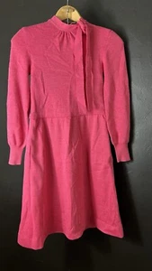 Vtg Ciao Pink Sweater Dress Puff Sleeve 100% Pure New Wool Knit, Bows - Picture 1 of 23