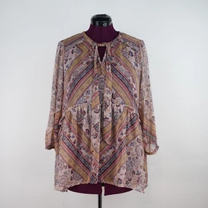 Knox Rose Peasant Top Blouse Boho Floral Chiffon Ruffled sz XXL Bow Tie Neck - Picture 1 of 14