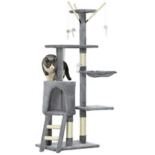 PawHut Cat Tree Kitty Activity Centre Scratching Post With Toys 5-tier Grey