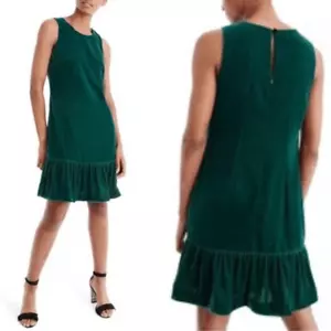J. Crew Velvet Ruffle Hem Sleeveless Mini Dress in Emerald Green NEW Size 14 - Picture 1 of 9
