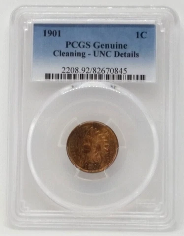 1901 Indian Head Cent 1c Penny - PCGS Genuine, Cleaning, UNC Details Cover
