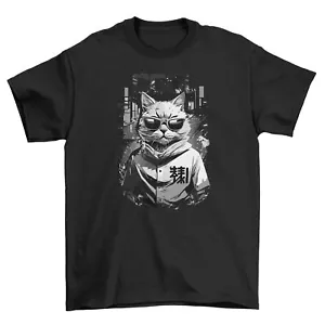 Cool Tokio Cat Camiseta Anime - Ronroneo - ¡Perfectamente Genial! Camiseta divertida con un gato en un sombrero D - Imagen 1 de 46