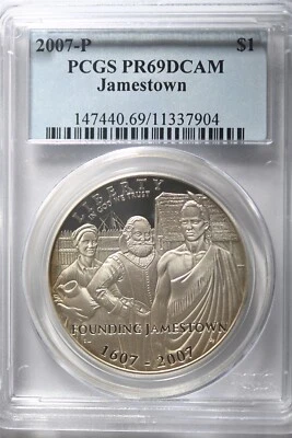 2007 P Jamestown $1 Silver 400th Anniversary coin-PCGS PR69 DCAM - Image 1 of 2