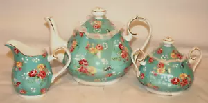 Grace Teaware Light Blue Floral Teapot Creamer and Sugar Bowl with Lid New - Picture 1 of 3