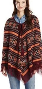 plenty by Tracy Reese Women’s M/L striped fringed folkloric poncho SW3 - Picture 1 of 9