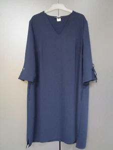 Daniel Hechter Kleid Dunkelblau V-Ausschnitt Gerade 3/4 Arm  Gr 46 (B56-120) - Bild 1 von 3