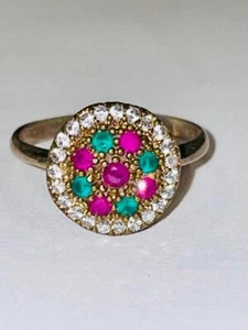 Vintage Zypern Rubin Smaragd Ring 925 7,5 Liebe Glück Erfolg Gesundheit Amulett - Bild 1 von 3