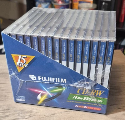 Fujifilm 15 Pack CD-RW w/ Cases 74 Min / 650 MB 1-4x NEW SEALED - Image 1 of 3