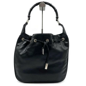 Gucci One Shoulder Bag Drawstring Bamboo Logo Fittings Leather Black - Bild 1 von 9