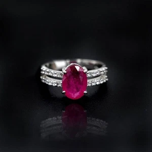 Natural Ruby and White Topaz 925 Sterling Silver Ring Statement Women Ring Q522 - Picture 1 of 4
